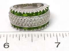 Sterling Silver White &Green Stone Ring