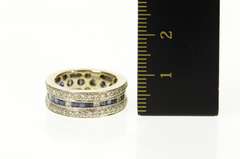 18K White Gold 1.81 Ctw 1940's Diamond Sapphire Eternity Band Ring