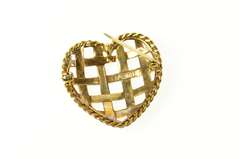 14K Yellow Gold Retro Blue Green Enamel Woven Heart Pin/Brooch