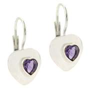 Sterling Silver Amethyst Heart Leverback Earrings