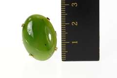 14K Yellow Gold Oval Ornate Jade Cabochon Statement Cocktail Ring