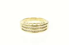 10K Yellow Gold Tiered Diamond Channel Heart Pattern Band Ring