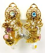 Vintage Kirks Folly Dangly Crystal Cat Earrings