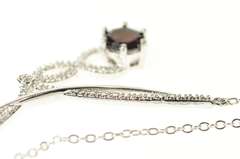 10K White Gold Garnet Diamond Accent Ornate Twist Drop Necklace