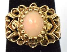 Ornate Pink Opal Ring in 14KT