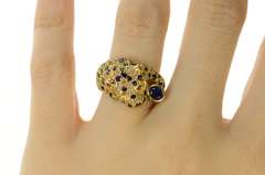 14K Yellow Gold Pave Diamond Sapphire Jaguar Leopard Ring