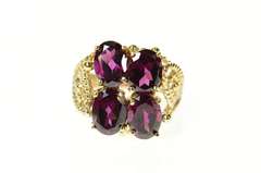 10K Yellow Gold Ornate Four Stone Purple Tourmaline Filigree Ring