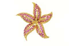 18K Yellow Gold 1960's Retro Ruby Sea Star Fish Pin/Brooch
