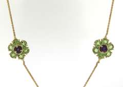 Fantastic Peridot, Blue Topaz and Amethyst Flower Station Necklace