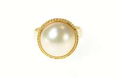14K Yellow Gold Classic Pearl Rope Trim Statement Ring