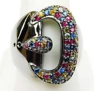 Sterling Multi-Colored Sapphire Buckle Ring, 10