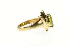 10K Yellow Gold Wavy Curvy Grooved Bypass Oval Peridot Ring