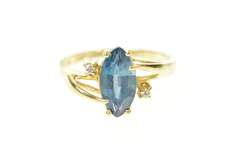 10K Yellow Gold Marquise Blue Topaz Diamond Statement Bypass Ring