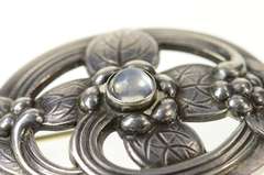 Sterling Silver Georg Jensen Moonstone Leaf Swirl 138 Pin/Brooch