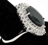 Abyssal Midnight Oval Diamond Cut & White Sapphire Ring in Sterling Silver
