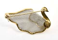 Unique 18k & Platinum Swan Brooch