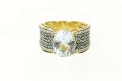 14K Yellow Gold Oval Blue Topaz Pave White & Blue Diamond Ring
