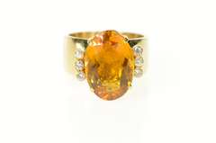 14K Yellow Gold Oval Citrine Diamond Accent Statement Cocktail Ring