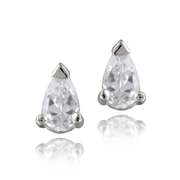 Silver Tone 5/8ct CZ Teardrop Stud Earrings, 5x3mm