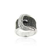 Sterling Silver Black Diamond .43ct. TDW Belt Buckle Ring