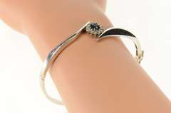14K White Gold 1.00 Ctw Sapphire Diamond Bypass Bangle Bracelet