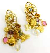 Vintage Kirks Folly Dangly Crystal Cat Earrings