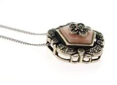 Italian Sterling Silver Marcasite Flower Pendant Necklace