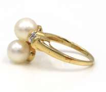 Brilliant 14kt YG Double Pearl & Diamond Bypass Ring
