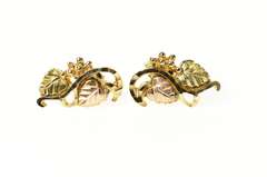 14K Yellow Gold Two Tone Black Hills Leaf Cluster Curved Earrings