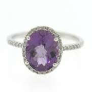 Fantastic 14kt White Gold Oval Cut Amethyst and Diamond HaloRing