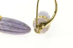 14K Yellow Gold Scalloped Carved Purple Stone Jade Dangle Earrings