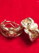 LADIES 14K GOLD AND DIAMOND LOOP EARRINGS