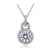 Platinum Plated Sterling Silver 100 Facets Cubic Zirconia Round Dangle Necklace(2cttw)