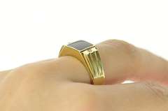 14K Yellow Gold Men's Black Onyx Diamond Accent Statement Ring