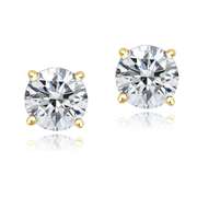 Gold Tone over Sterling Silver 100 Facets Cubic Zirconia Solitaire Stud Earrings (3cttw)