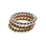 18K Gold over Sterling Silver Tri Color Beaded Three Ring Set