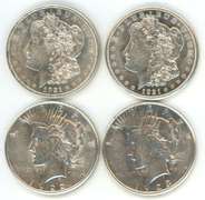 1921-D, 21-S, 22-S, & 1923-S Silver Dollars. Slider/BU
