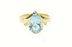 14K Yellow Gold Pear Blue Topaz Statement Diamond Accent Ring
