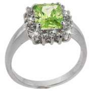 Sterling Silver Light Green & Clear CZ Square Ring