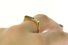 14K Yellow Gold Princess Sapphire Diamond Accent Retro Band Ring