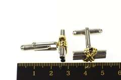 18K White Gold Two Tone Criss Cross Bar 1960's Retro Cuff Links