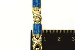 14K Yellow Gold Squared Black Opal Inlay Criss Cross Link Bracelet