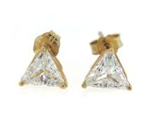 Nice Yellow Gold Triangle CZ Stud Earrings
