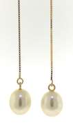 Elegant Yellow Gold Pearl Dangle Earrings