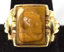 Intriguing Cat's Eye Centurion Carved Cameo Ring in Yellow Gold