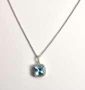 Chic Blue Topaz & Diamond Necklace in 14L WG