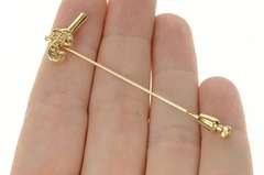 14K Yellow Gold Diamond Inset Flintlock Pistol Ornate Stick Pin