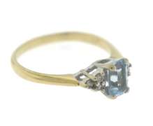 Beautiful Emerald Cut Aquamarine and Diamond Ring
