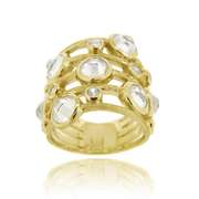 18K Gold over Sterling Silver CZ Brushed Ring