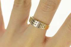 14K Yellow Gold Graduated Diamond Striped Statement Band Ring